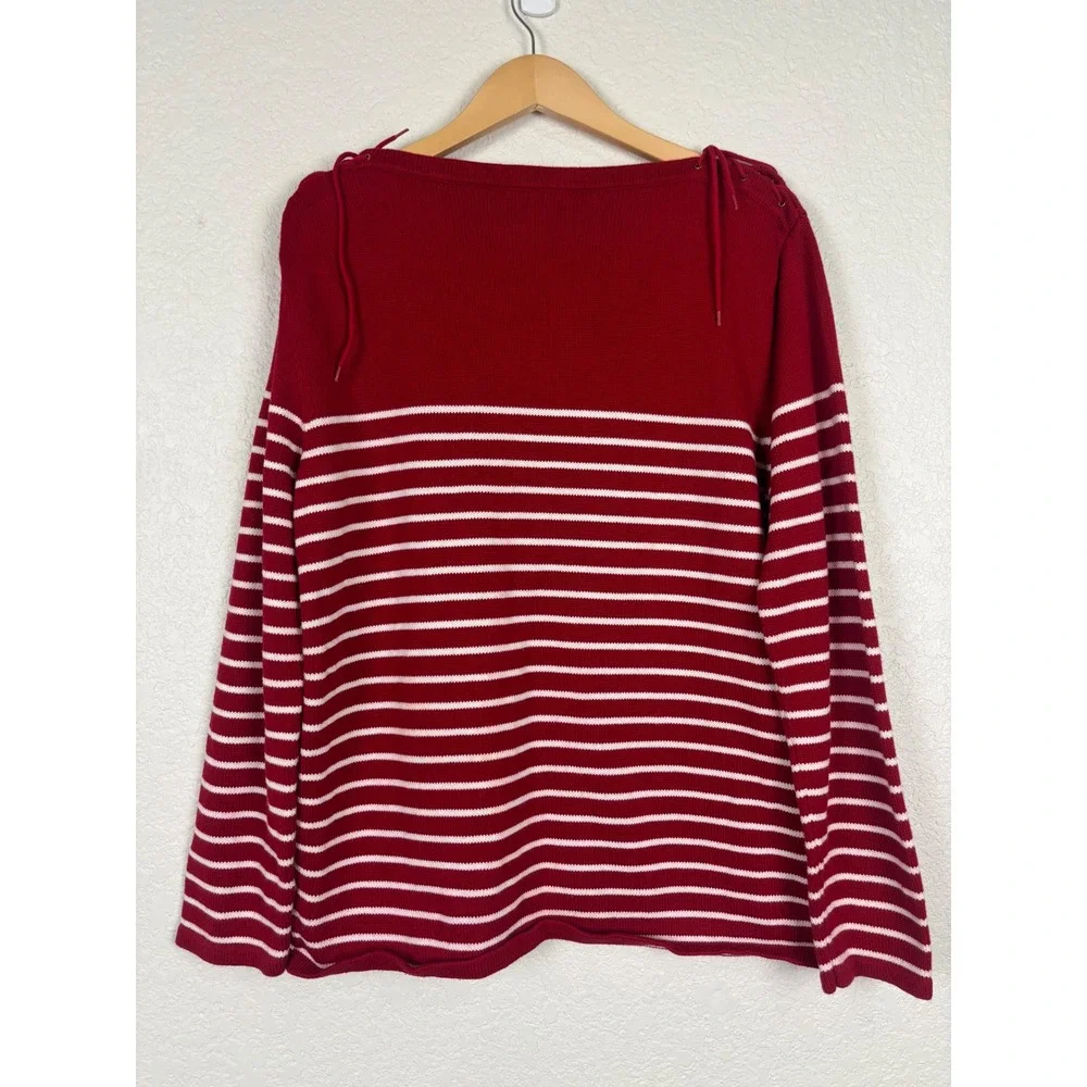 Lauren Ralph Lauren Women Sweater SZ XL Red Striped Nautical 100% Cotton Coastal - Picture 7 of 10
